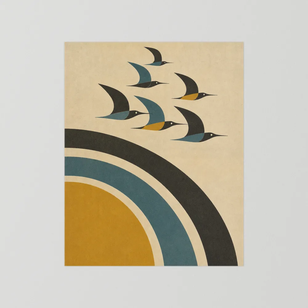 Mid-Century Modern Birds in Flight Abstract Art Print