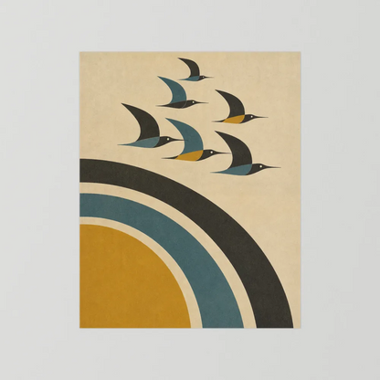 Mid-Century Modern Birds in Flight Abstract Art Print