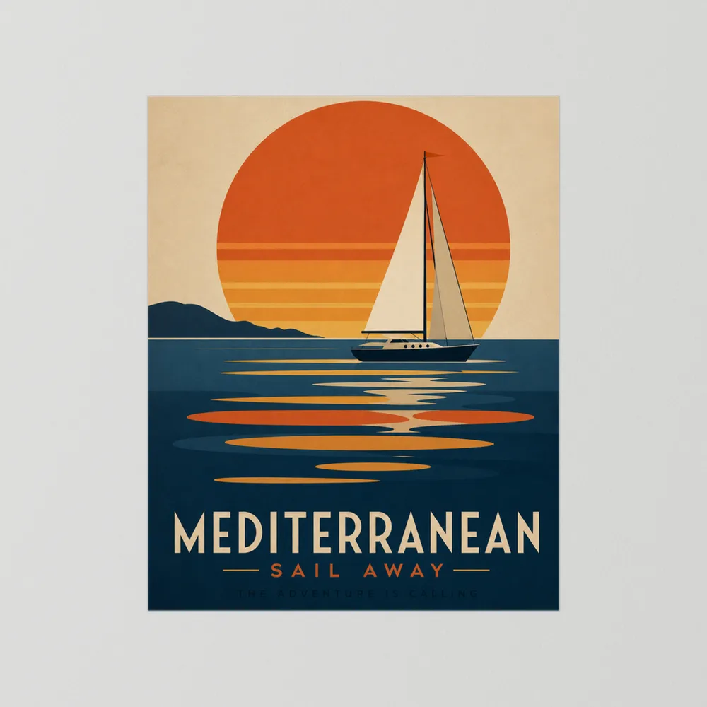 Mediterranean Sail Away Vintage Travel Poster Art Print