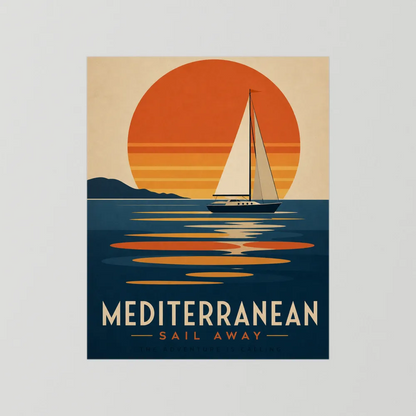 Mediterranean Sail Away Vintage Travel Poster Art Print