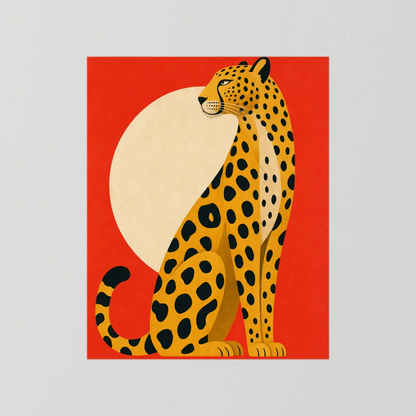 Mid-Century Modern Cheetah Red Sun Retro Art Print