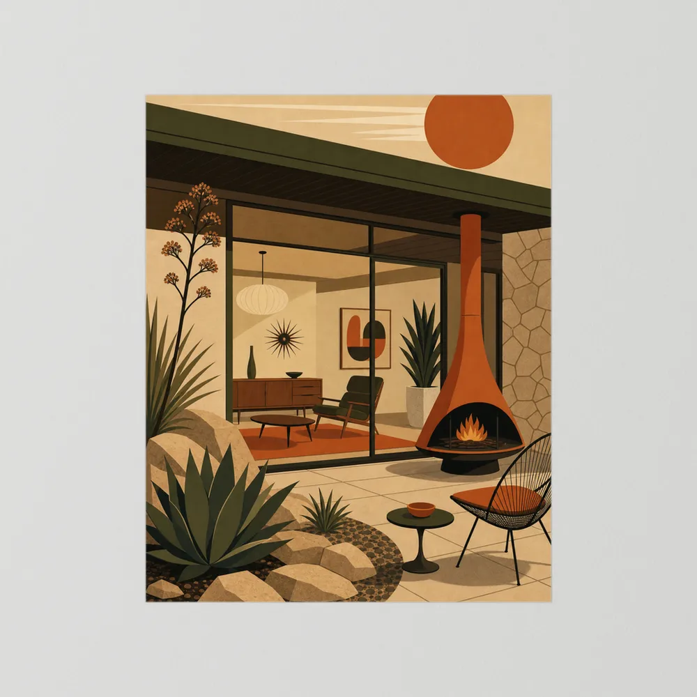 Mid-Century Modern Desert Oasis Art Print