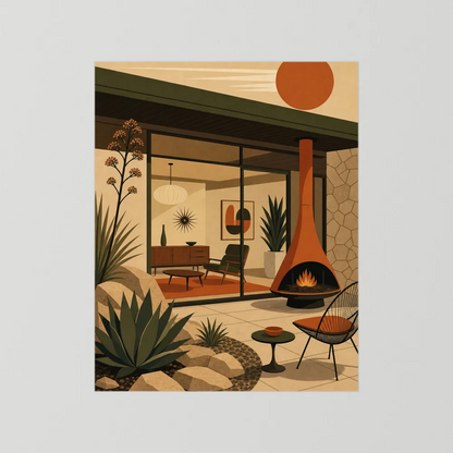 Mid-Century Modern Desert Oasis Art Print