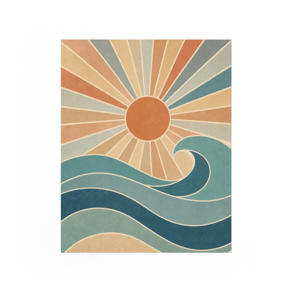 Retro Rising Sun & Ocean Wave Art Print