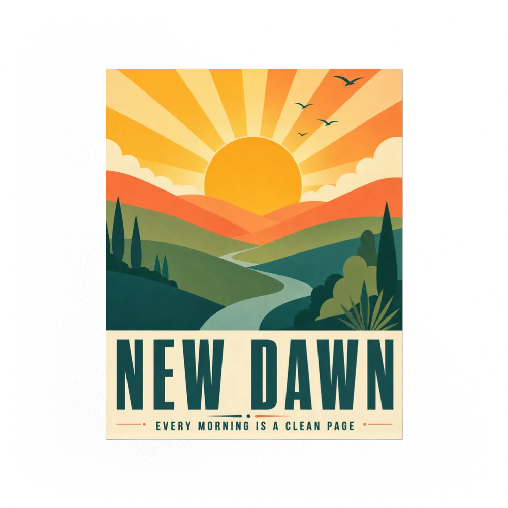New Dawn – Retro Sunrise Landscape Art Print