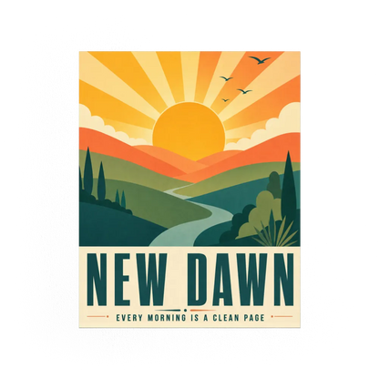 New Dawn – Retro Sunrise Landscape Art Print