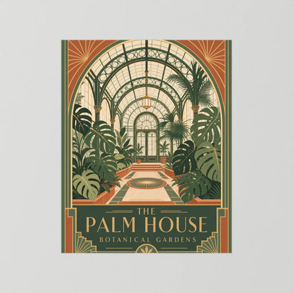The Palm House: Botanical Gardens – Vintage Art Deco Conservatory Print