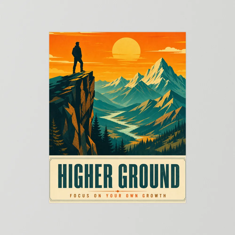 Higher Ground – Retro Mountain Landscape Art Print