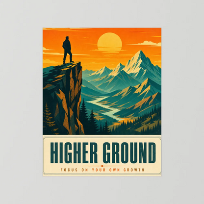 Higher Ground – Retro Mountain Landscape Art Print