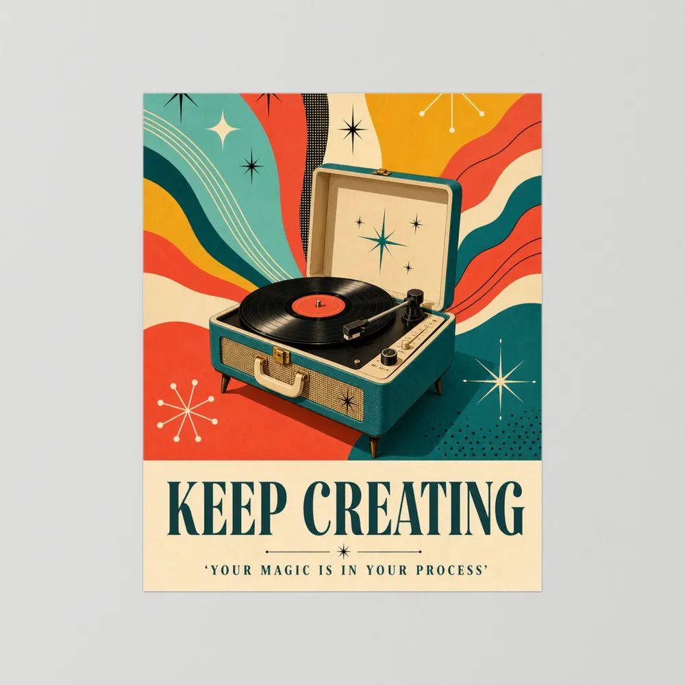 Keep Creating – Retro Vinyl Player Art Print