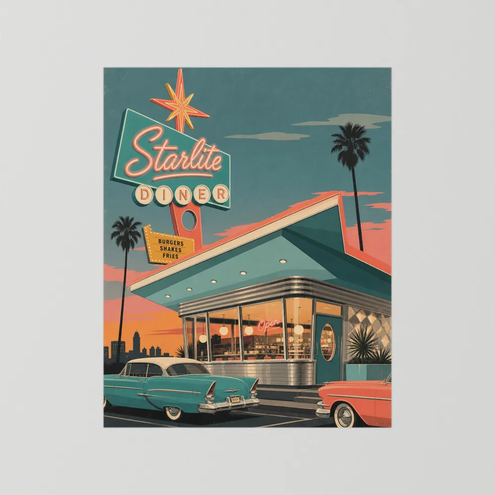 Starlite Diner Retro Americana Art Print