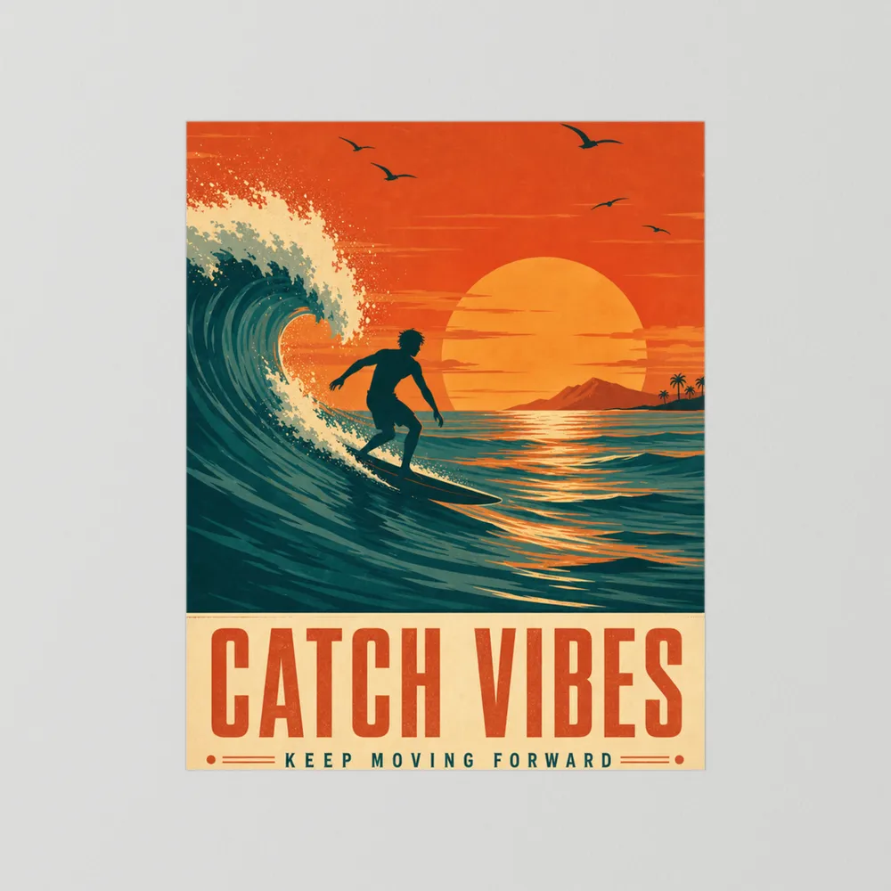 Catch Vibes – Retro Surfing Ocean Art Print