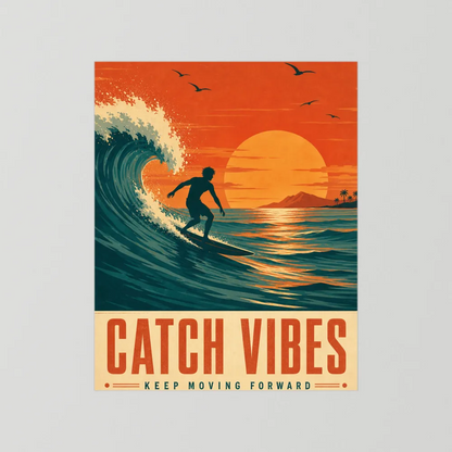 Catch Vibes – Retro Surfing Ocean Art Print