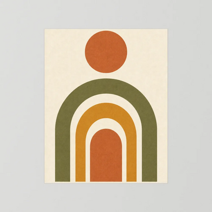 Terracotta Rainbow Sun Boho Minimalist Art Print