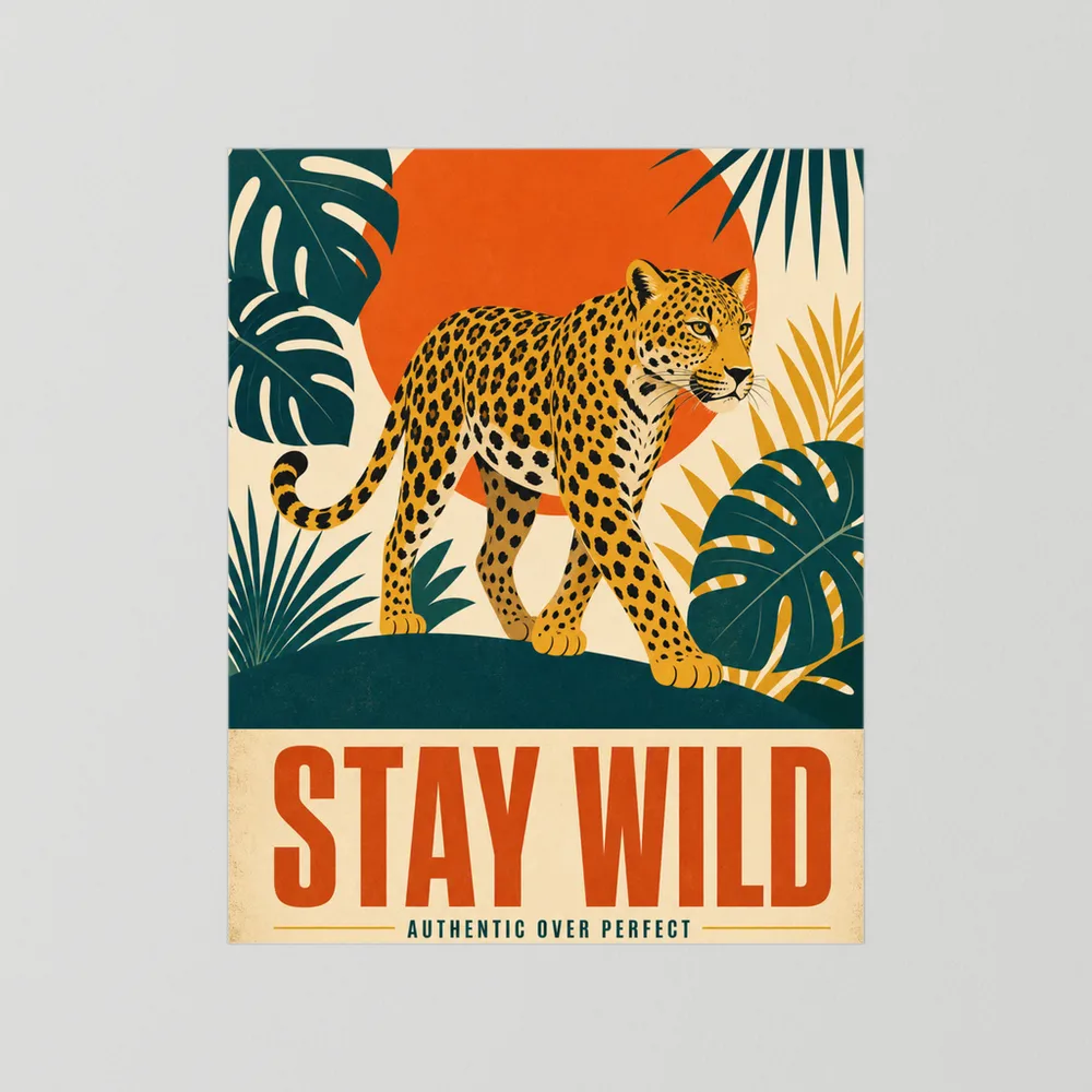 Stay Wild Leopard – Retro Jungle Art Print