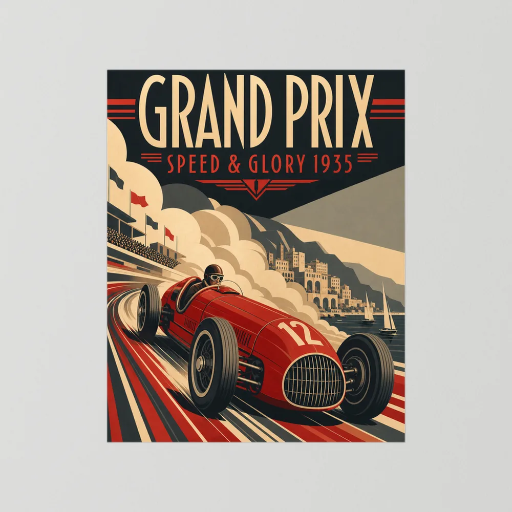 Grand Prix: Speed & Glory 1935 – Vintage Art Deco Racing Poster Print