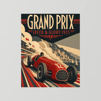 Grand Prix: Speed & Glory 1935 – Vintage Art Deco Racing Poster Print