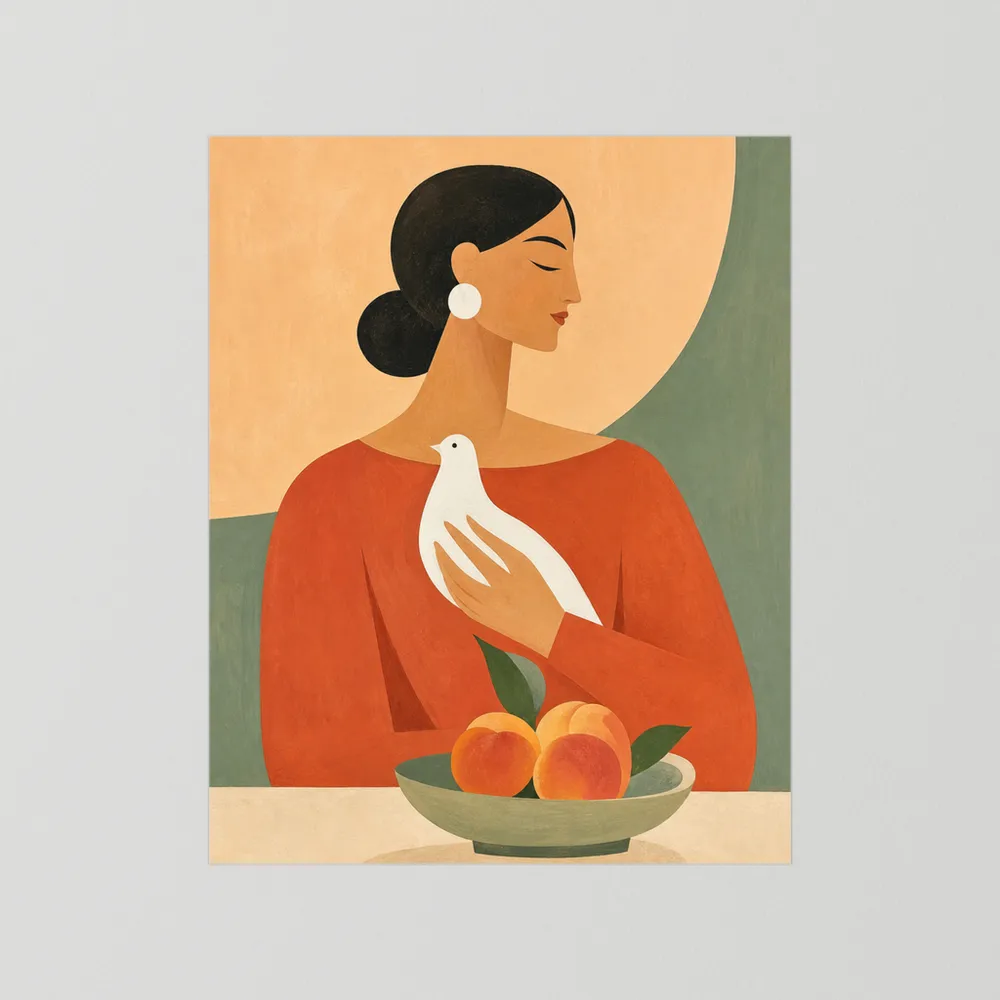 Woman Holding White Dove Minimalist Boho Art Print