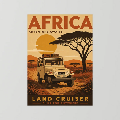 Africa Adventure Awaits Toyota Land Cruiser FJ40 Vintage Travel Poster Art Print