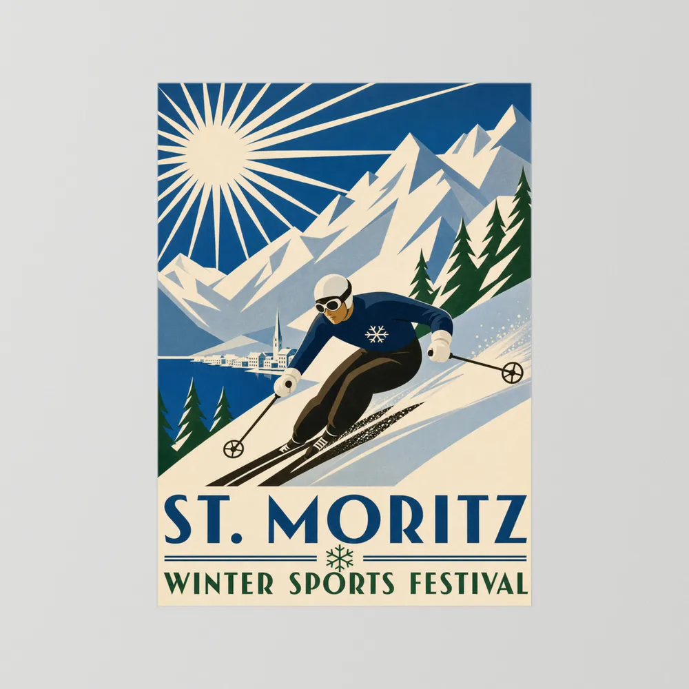 St. Moritz: Winter Sports Festival – Vintage Swiss Alps Ski Poster Print
