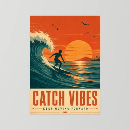 Catch Vibes – Retro Surfing Ocean Art Print