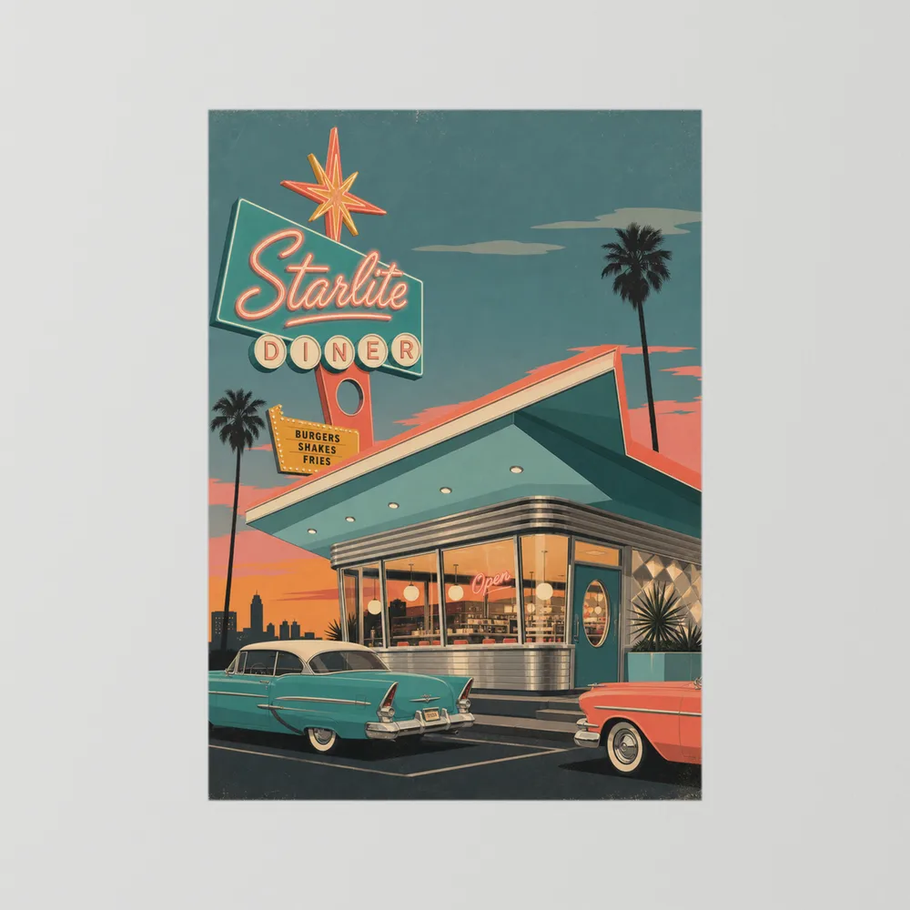 Starlite Diner Retro Americana Art Print