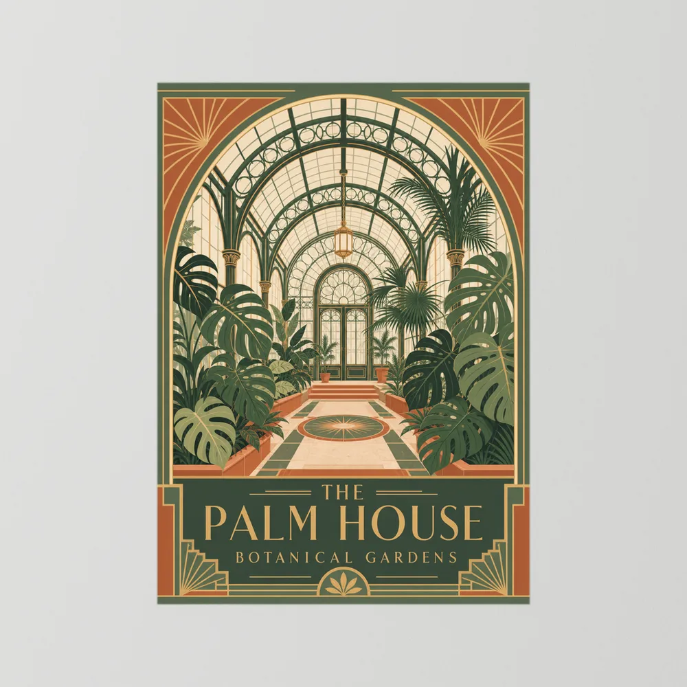 The Palm House: Botanical Gardens – Vintage Art Deco Conservatory Print