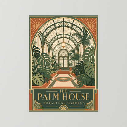 The Palm House: Botanical Gardens – Vintage Art Deco Conservatory Print