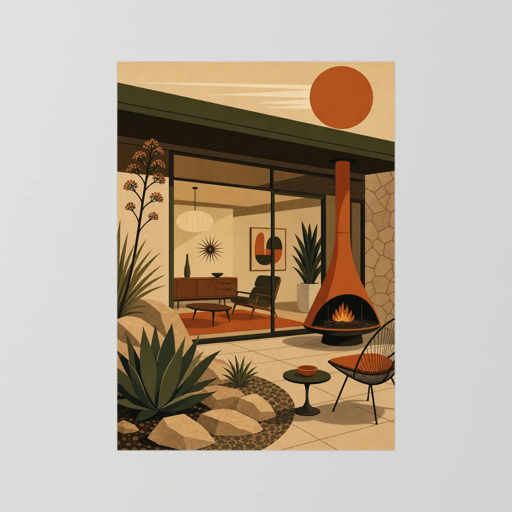 Mid-Century Modern Desert Oasis Art Print