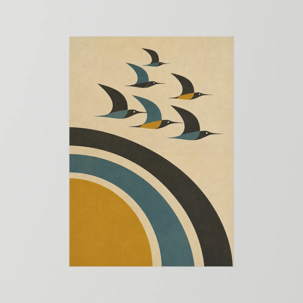 Mid-Century Modern Birds in Flight Abstract Art Print
