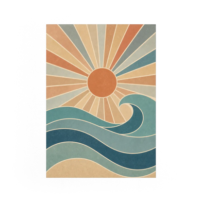 Retro Rising Sun & Ocean Wave Art Print