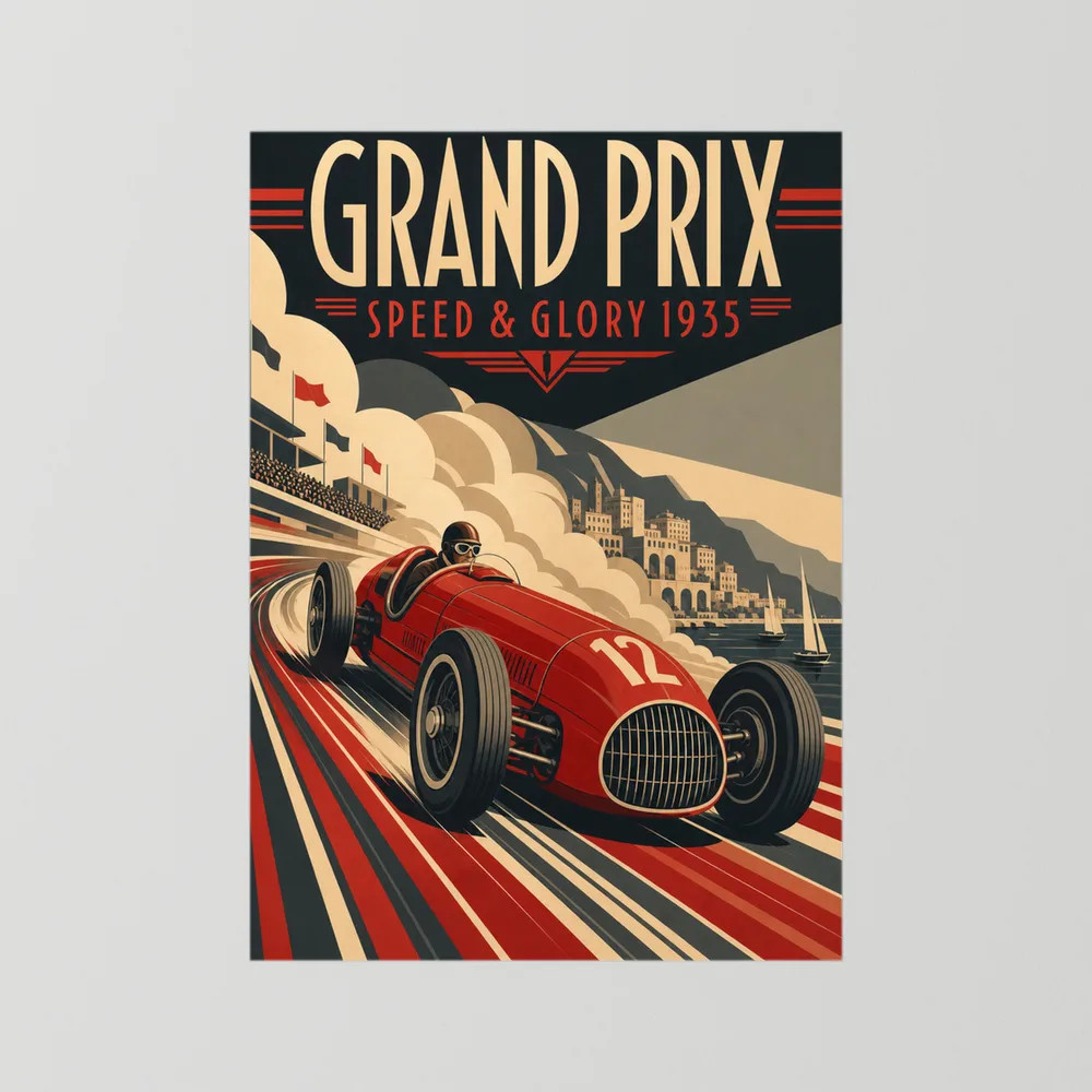 Grand Prix: Speed & Glory 1935 – Vintage Art Deco Racing Poster Print
