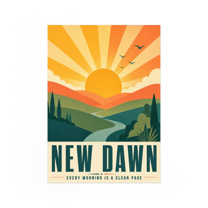 New Dawn – Retro Sunrise Landscape Art Print