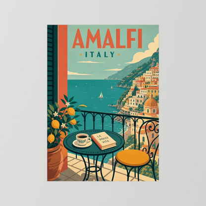 Amalfi Italy Coast Balcony Vintage Travel Poster Art Print