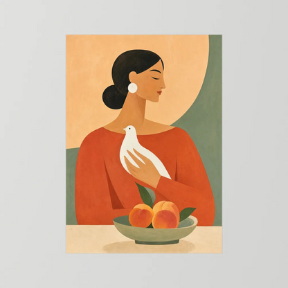 Woman Holding White Dove Minimalist Boho Art Print