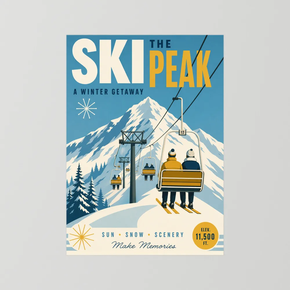 Ski The Peak Winter Getaway Retro Travel Art Print
