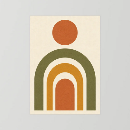 Terracotta Rainbow Sun Boho Minimalist Art Print