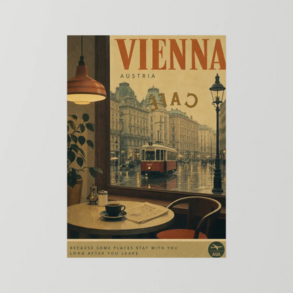 Vienna Austria Vintage Cafe Tram Travel Poster Art Print