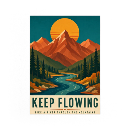 Keep Flowing – Retro Mountain & River Art Print