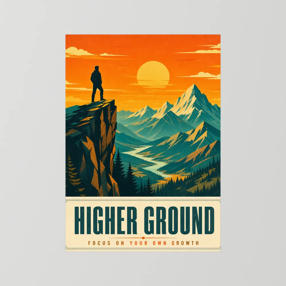 Higher Ground – Retro Mountain Landscape Art Print