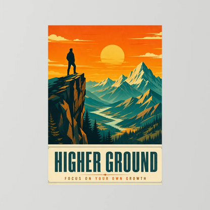 Higher Ground – Retro Mountain Landscape Art Print