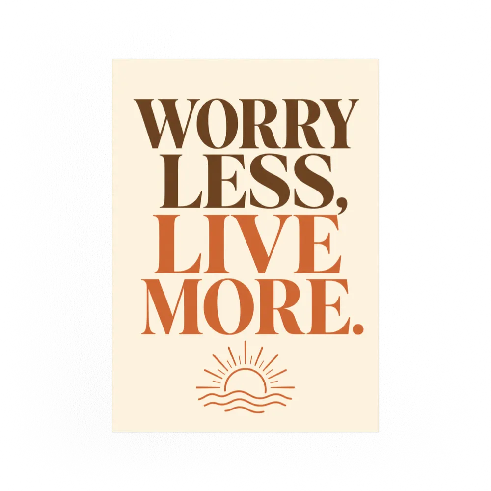 "Worry Less, Live More" Retro Sunset Art Print