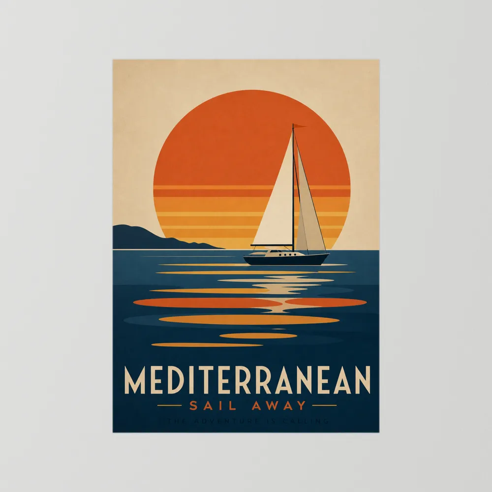 Mediterranean Sail Away Vintage Travel Poster Art Print