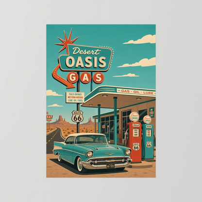 Desert Oasis Gas Station Route 66 Vintage Art Print