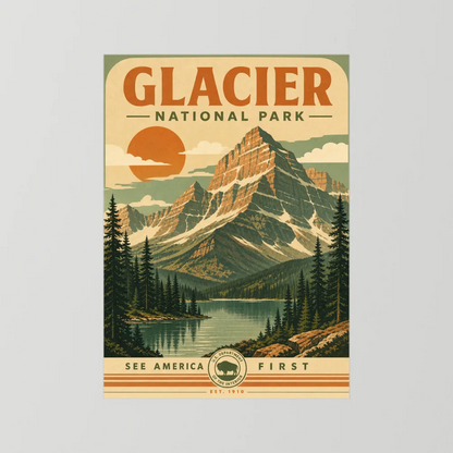 Glacier National Park Vintage Travel Poster Art Print