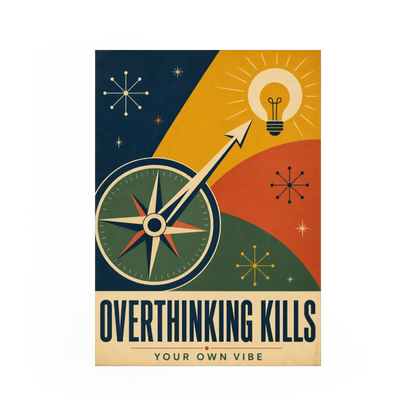 Overthinking Kills – Retro Compass & Idea Art Print