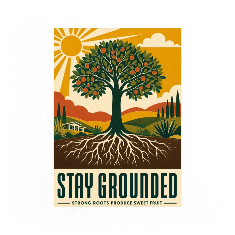 Stay Grounded – Retro Tree & Deep Roots Art Print