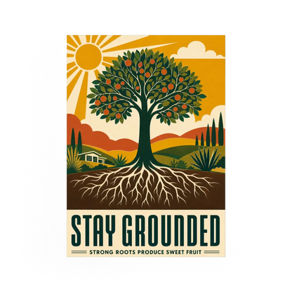 Stay Grounded – Retro Tree & Deep Roots Art Print