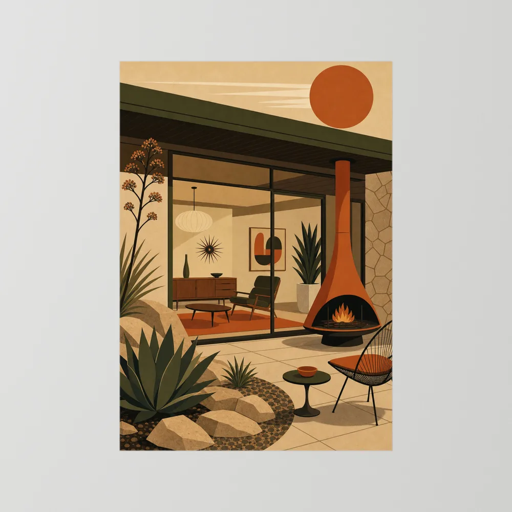 Mid-Century Modern Desert Oasis Art Print