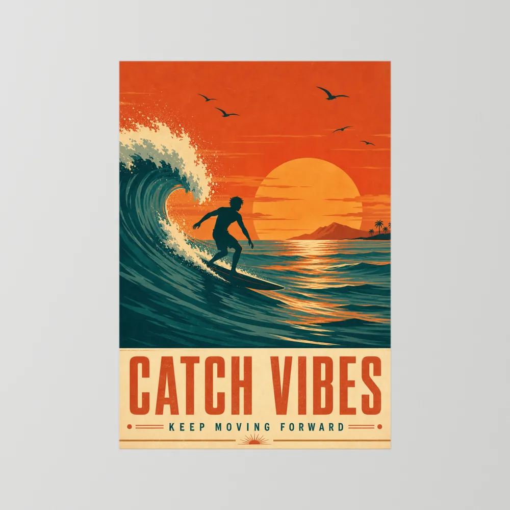 Catch Vibes – Retro Surfing Ocean Art Print